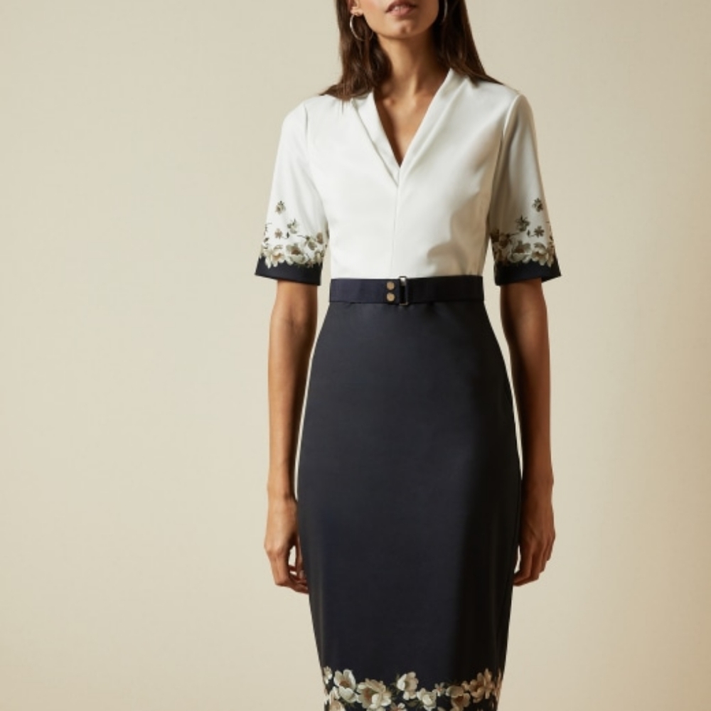 TED BAKER AVII PEARL V-NECK BODY-CON DRESS Size 6 NWT